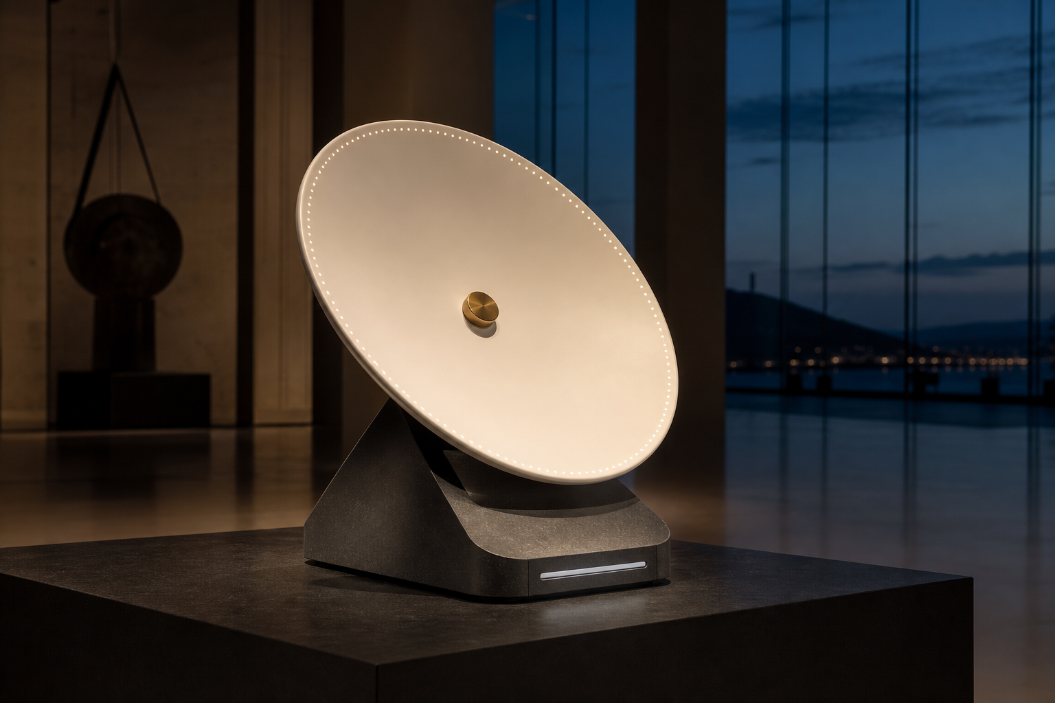 Porcelain dish-shaped LOCAL STAR civic communications instrument on a graphite base